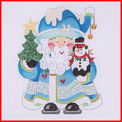 Squatty Santa with Snowman Canvas - KC Needlepoint