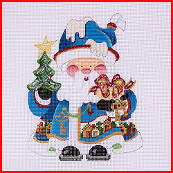 Squatty Santa with Village Canvas - KC Needlepoint