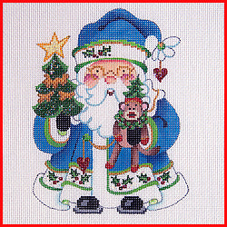 Squatty Santa with Sock Monkey Canvas - KC Needlepoint