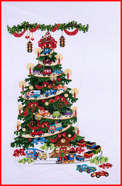 Transportation Tree Stocking Canvas - KC Needlepoint