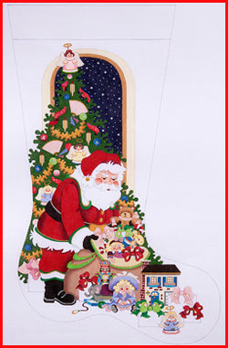 Santa with Girl Toy Bag Stocking Canvas - KC Needlepoint
