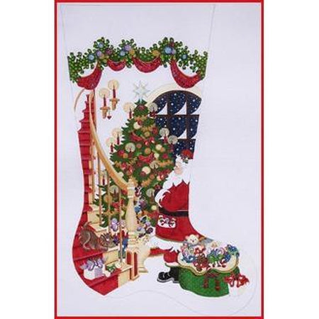Santa with Stairs Stocking Canvas - KC Needlepoint