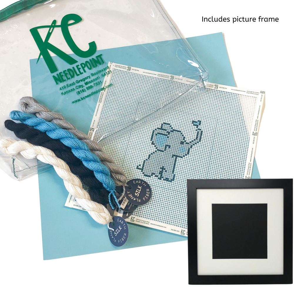 Elephant with Heart Beginner Needlepoint Kit - KC Needlepoint