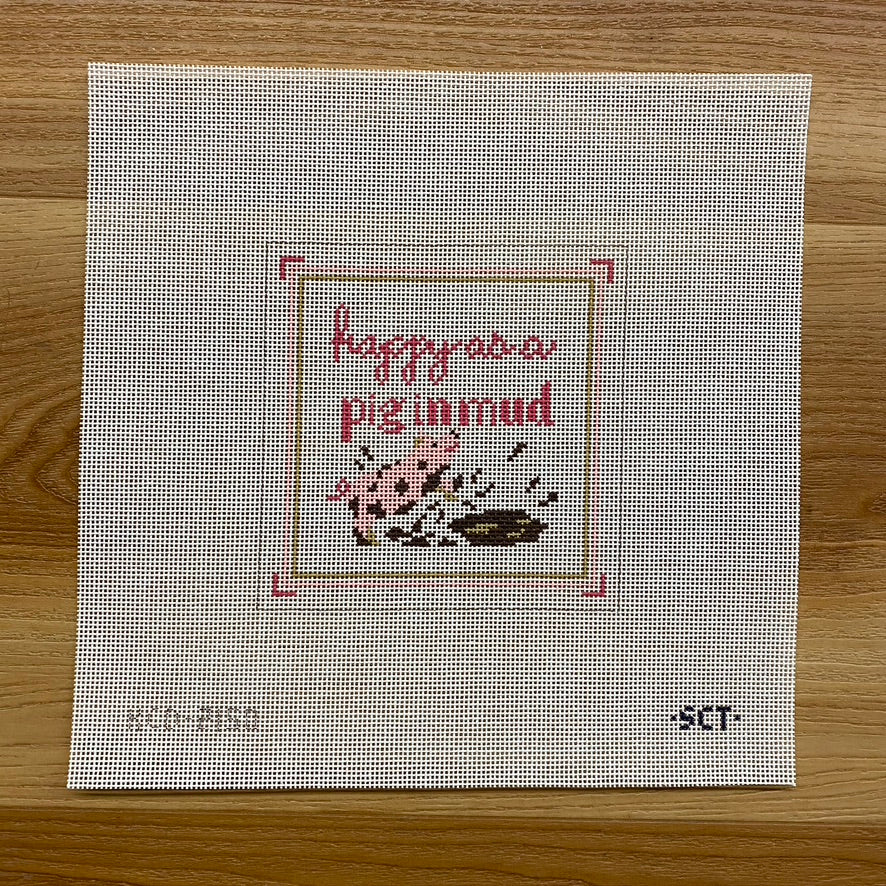 happy as a pig in mud Canvas - KC Needlepoint
