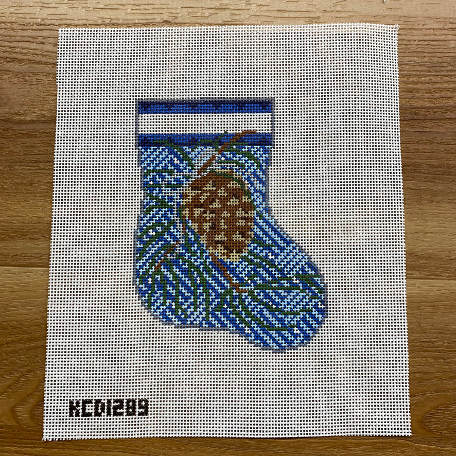 Pinecone on Jennie Mini Sock Canvas - KC Needlepoint