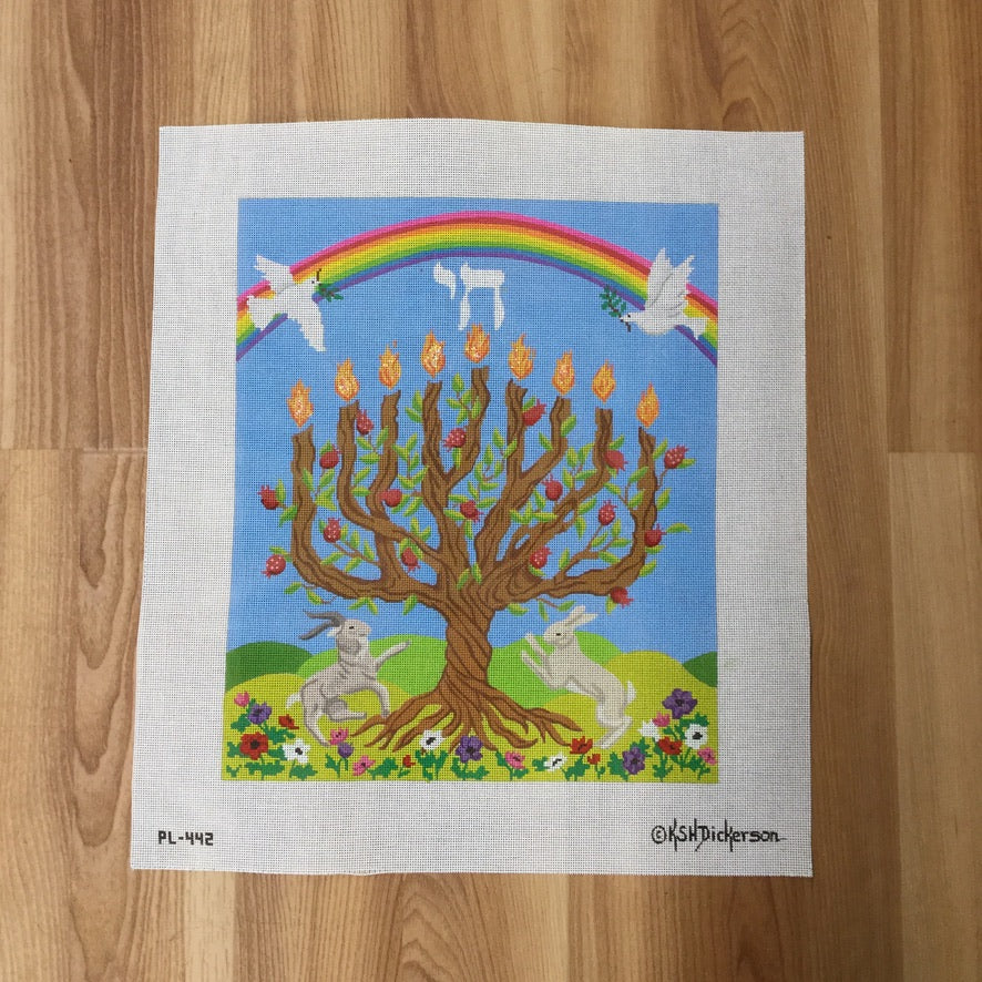 Tree of Life Menorah Multicolor Canvas - KC Needlepoint