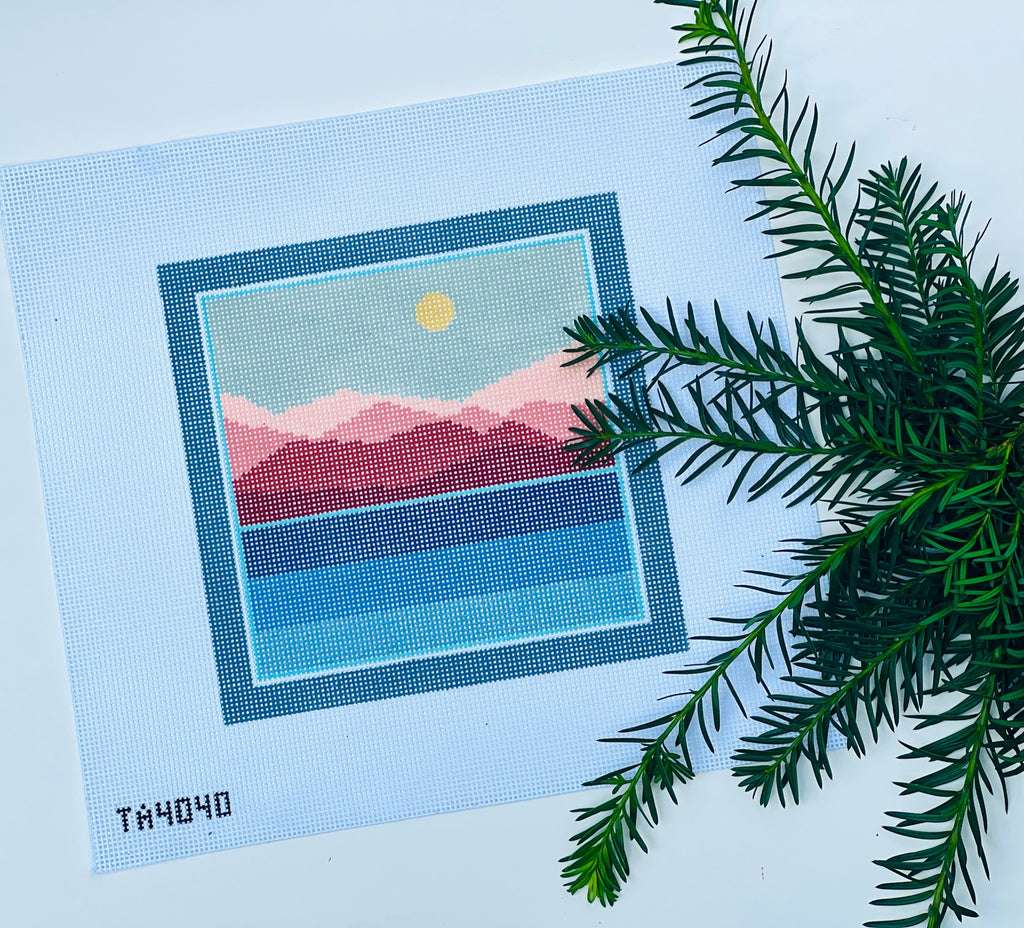 Terra Cotta and Blue Landscape Canvas - KC Needlepoint