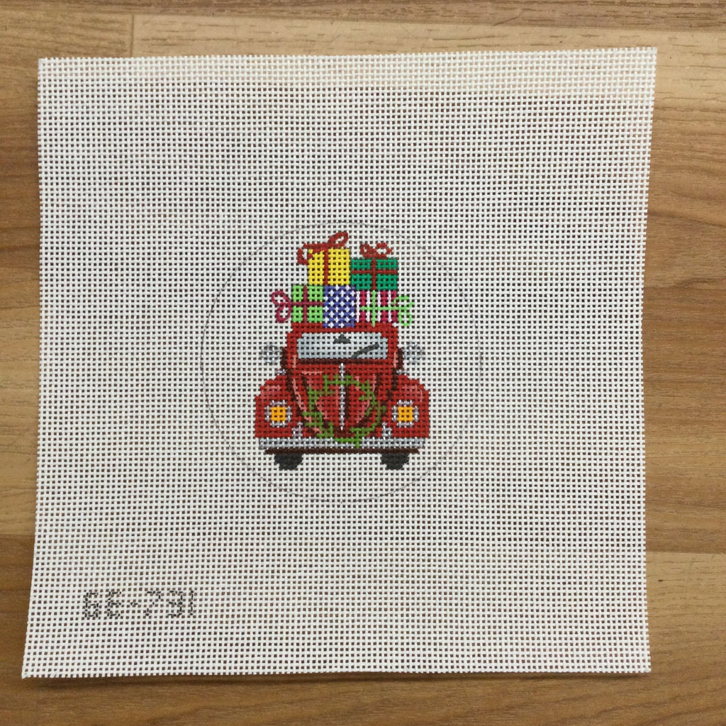 Red Car with Presents Canvas - KC Needlepoint