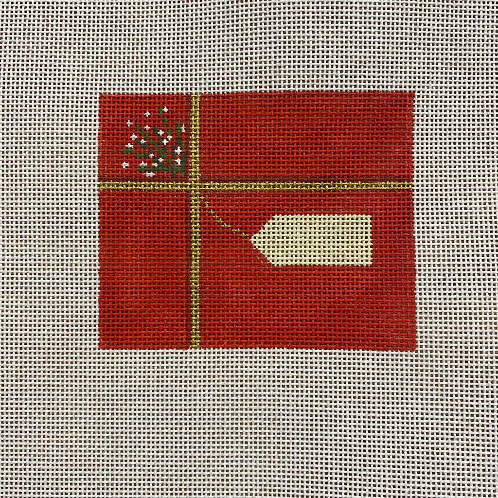 Red Present with Tag Ornament Canvas - KC Needlepoint