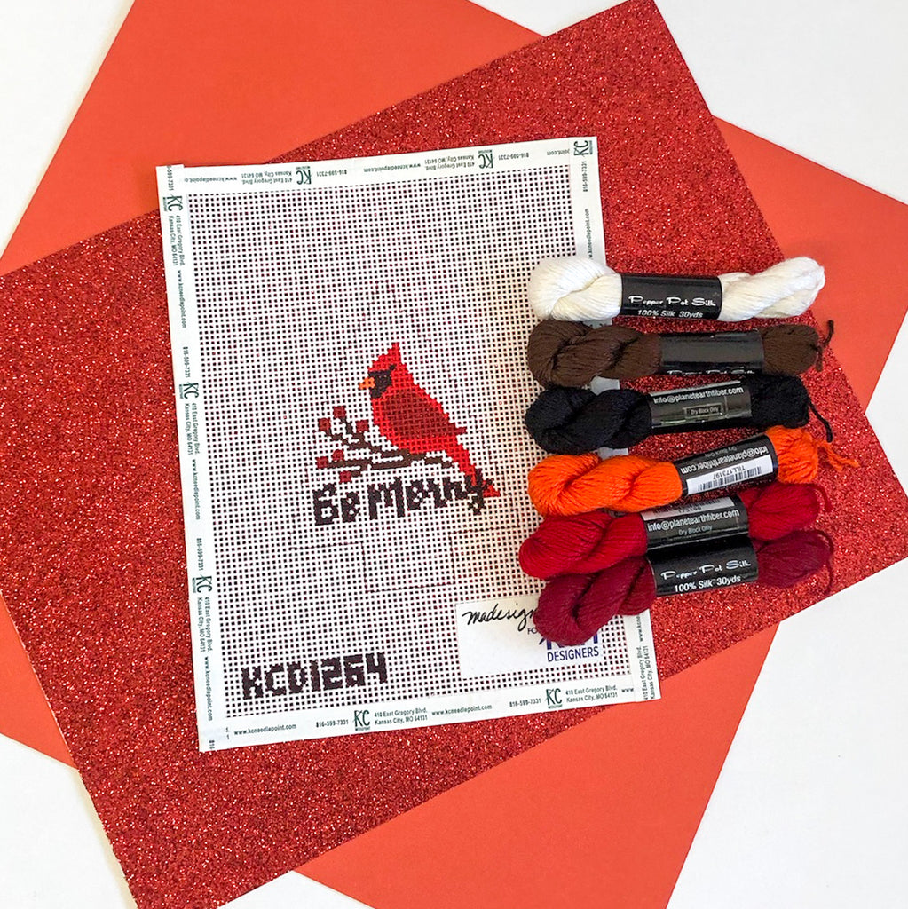 Be Merry Cardinal Tree Kit - KC Needlepoint