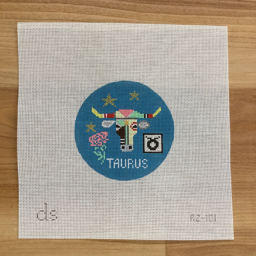 Taurus Zodiac Round Canvas - needlepoint
