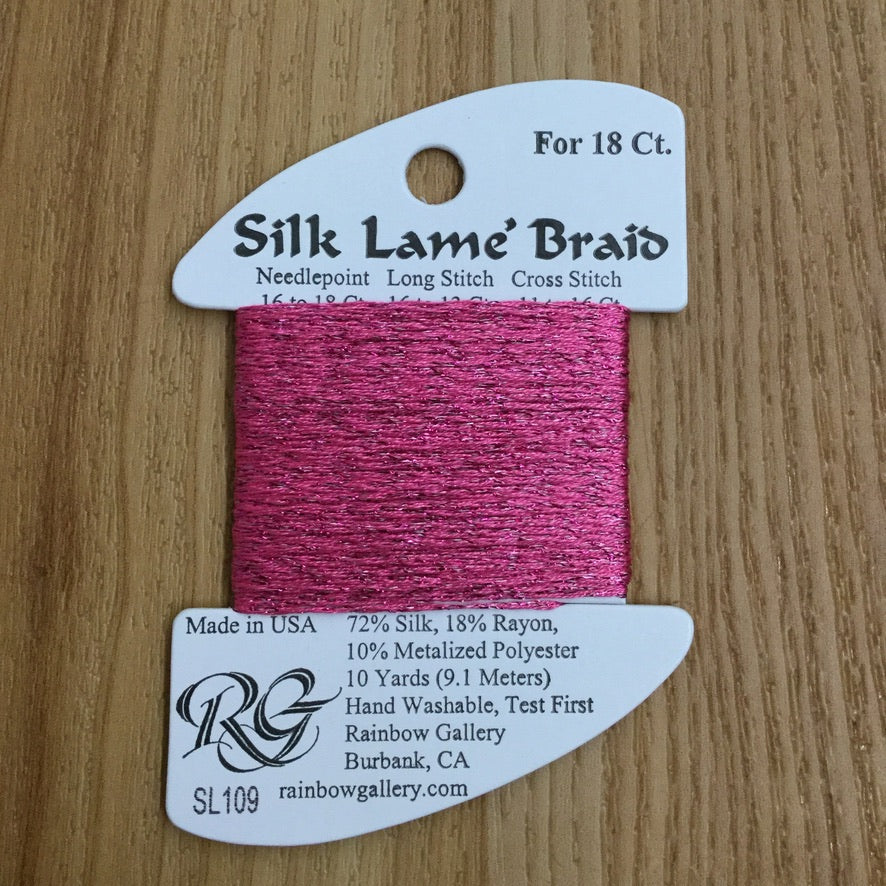 Silk Lamé Braid SL109 Med Raspberry - needlepoint