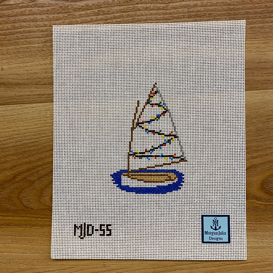 Christmas Catboat with Lights Canvas - KC Needlepoint