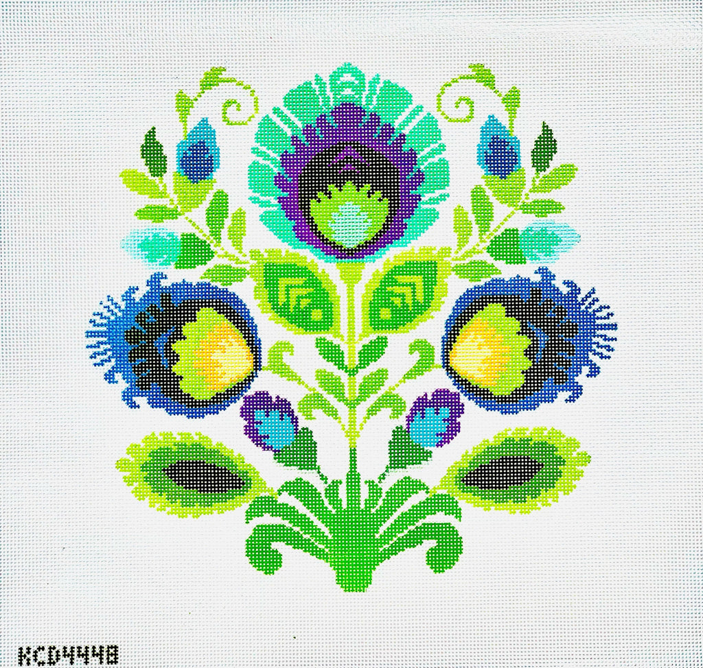 Polish Folk Design - Teal Flowers Canvas - KC Needlepoint