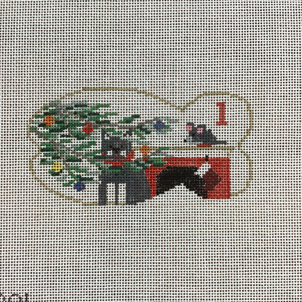 Feline in a Fir Tree Canvas - KC Needlepoint