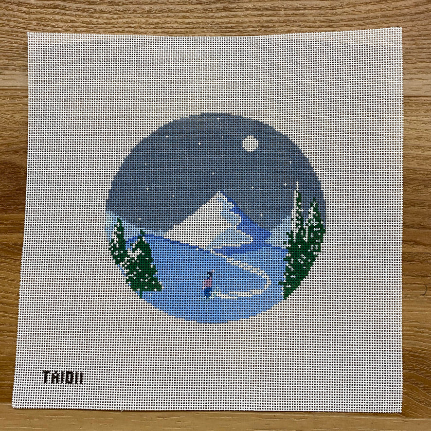 Skiier Round Canvas - KC Needlepoint