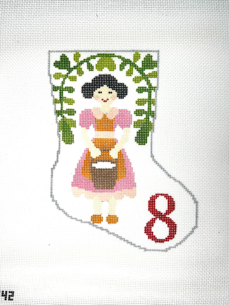 Eight Maids a Milking Ornament Sized Stocking Canvas - KC Needlepoint