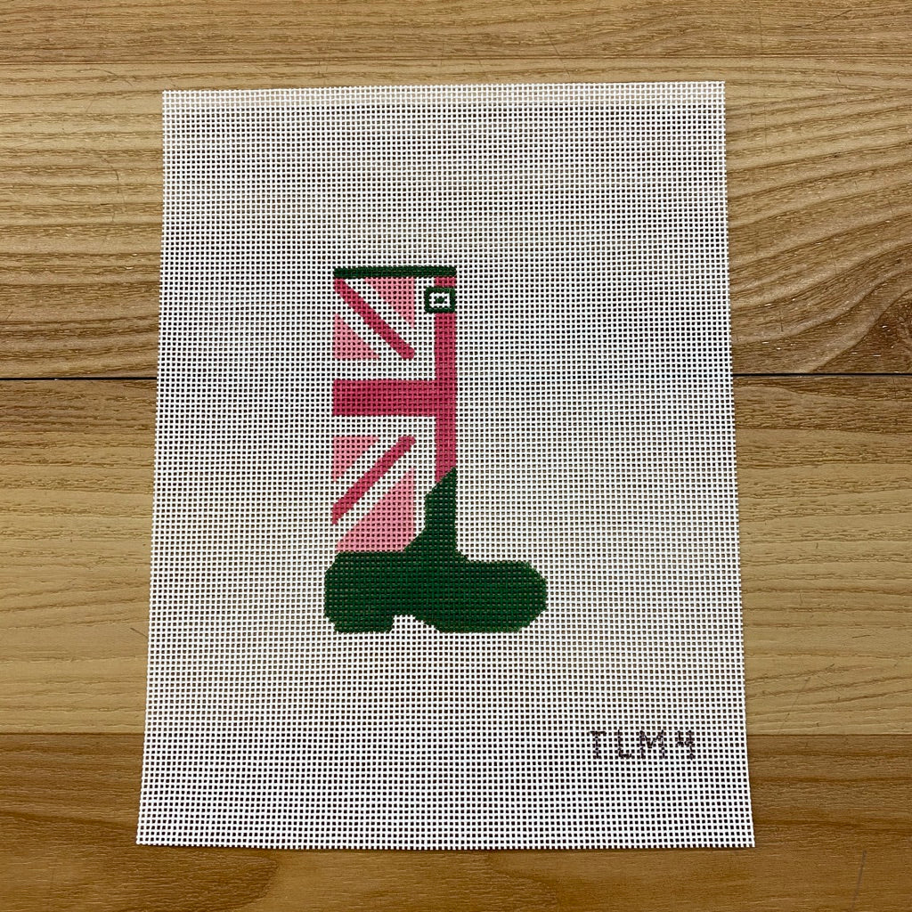 Wellie Boot Vermillion, Pop of Pink, Garden Green Canvas - needlepoint
