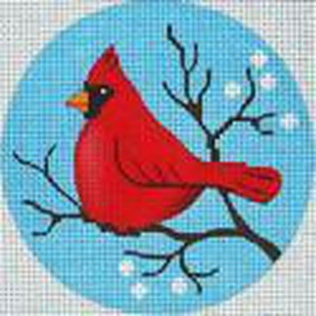 Cardinal Round Ornament Canvas - KC Needlepoint