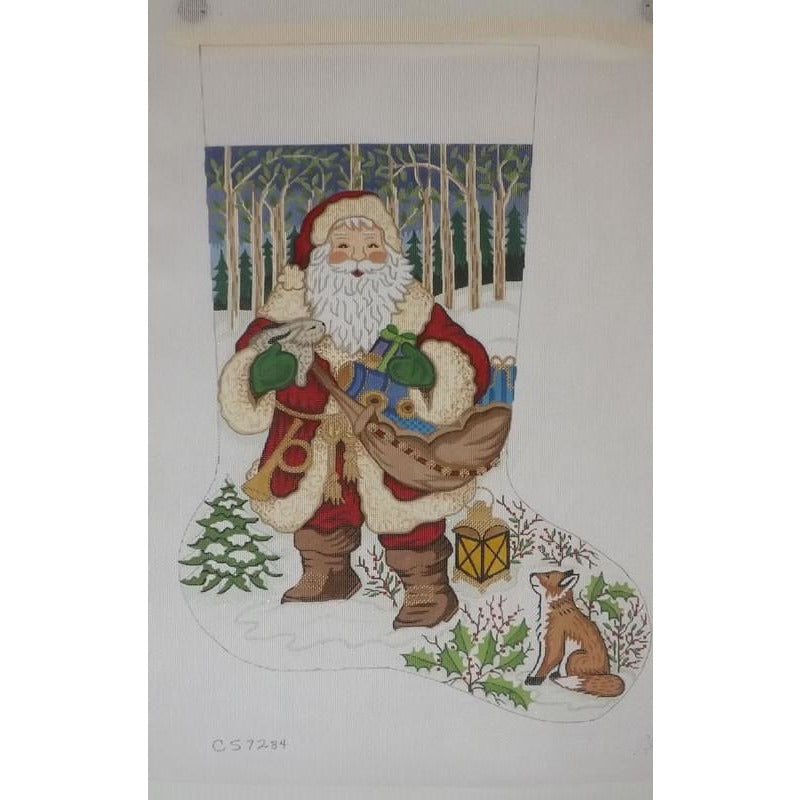 Santa with Fox Christmas Stocking - KC Needlepoint