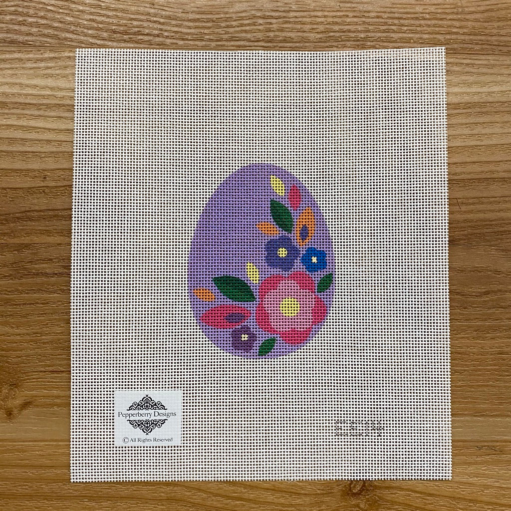 Purple Floral Egg Canvas - needlepoint