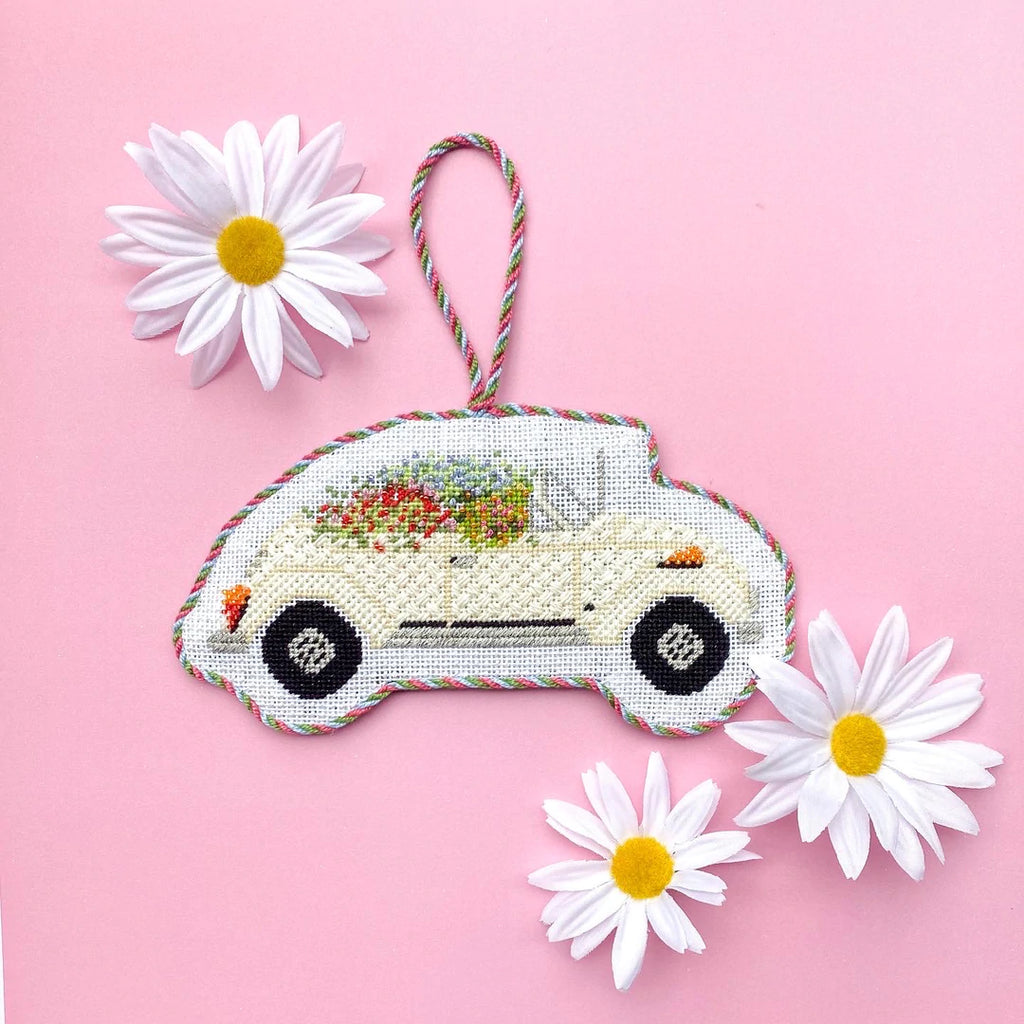 Car with Flowers Canvas - KC Needlepoint
