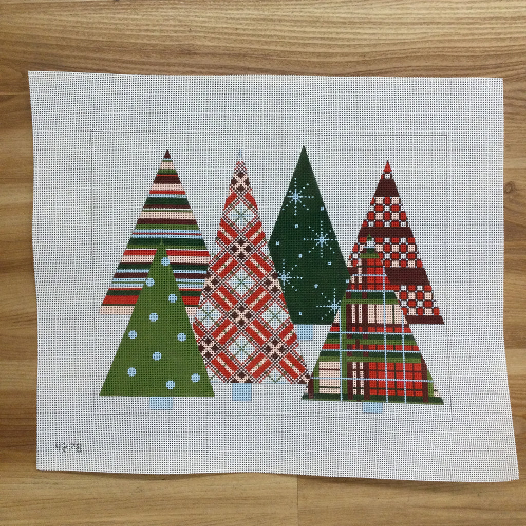 Patterned Christmas Trees Canvas - KC Needlepoint