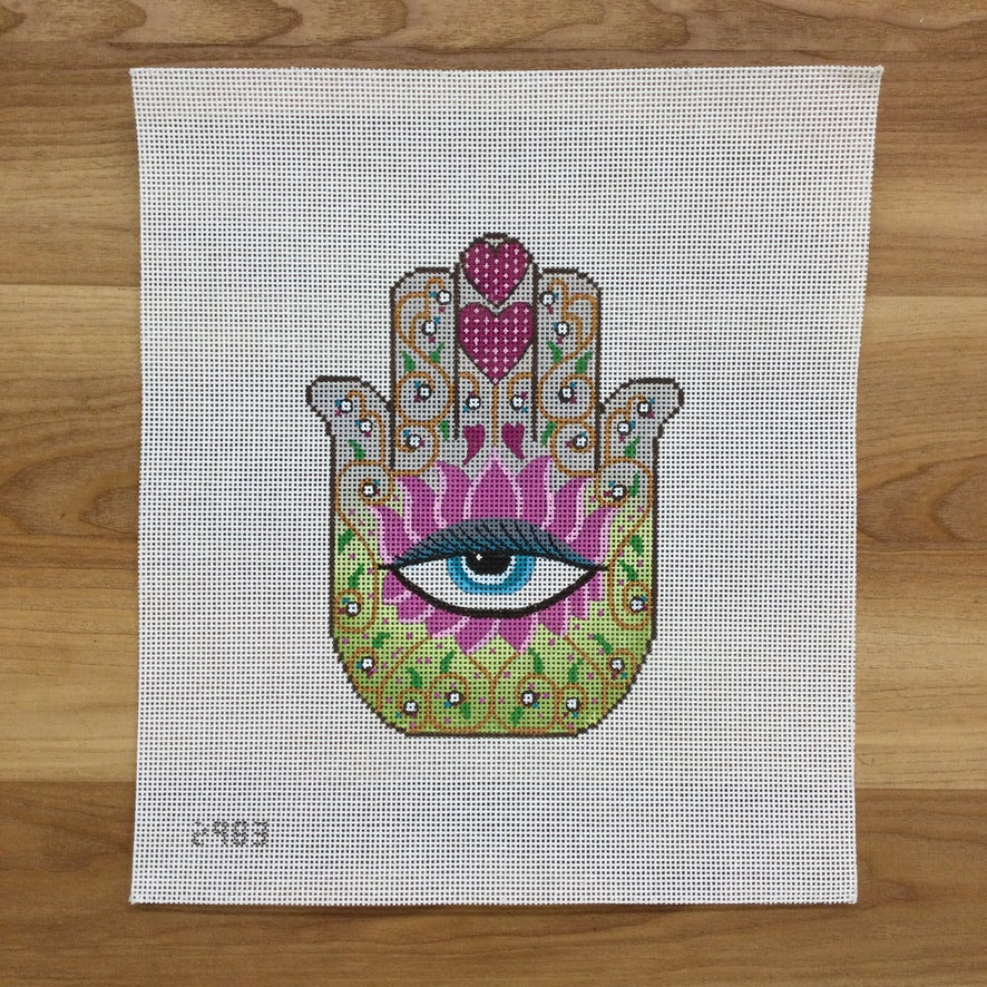 Eye in Pink Hamsa Canvas - KC Needlepoint