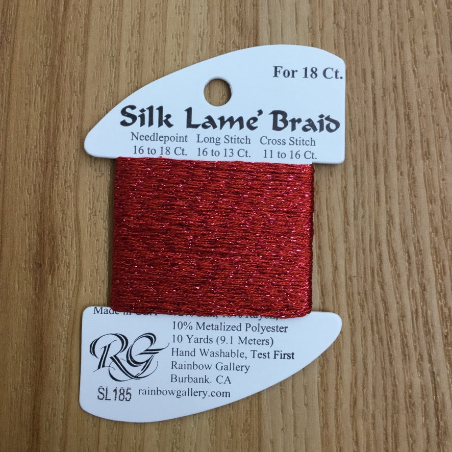 Silk Lamé Braid SL185 Tango Red - needlepoint