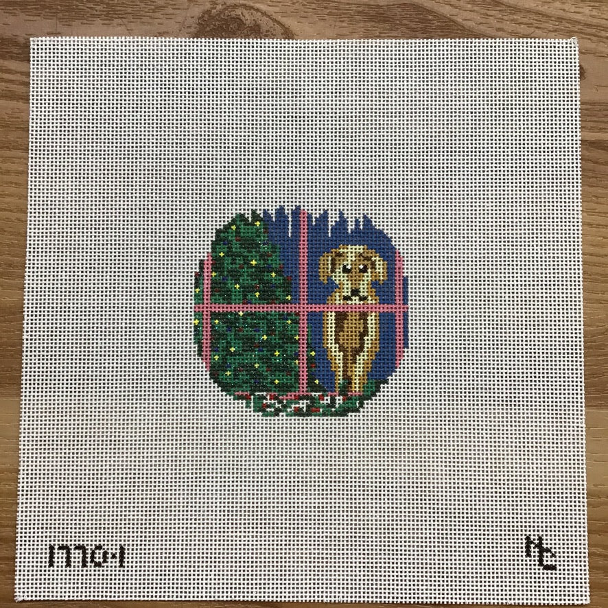 Yellow Lab and Tree Round Canvas - KC Needlepoint