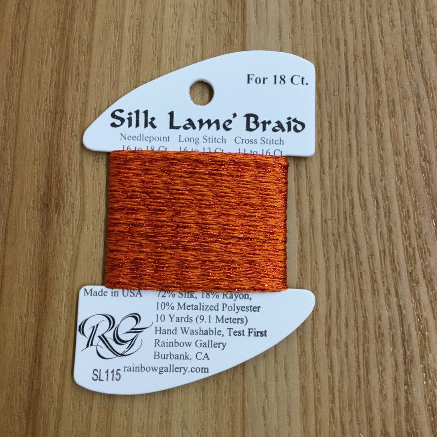 Silk Lamé Braid SL115 Red Orange - KC Needlepoint