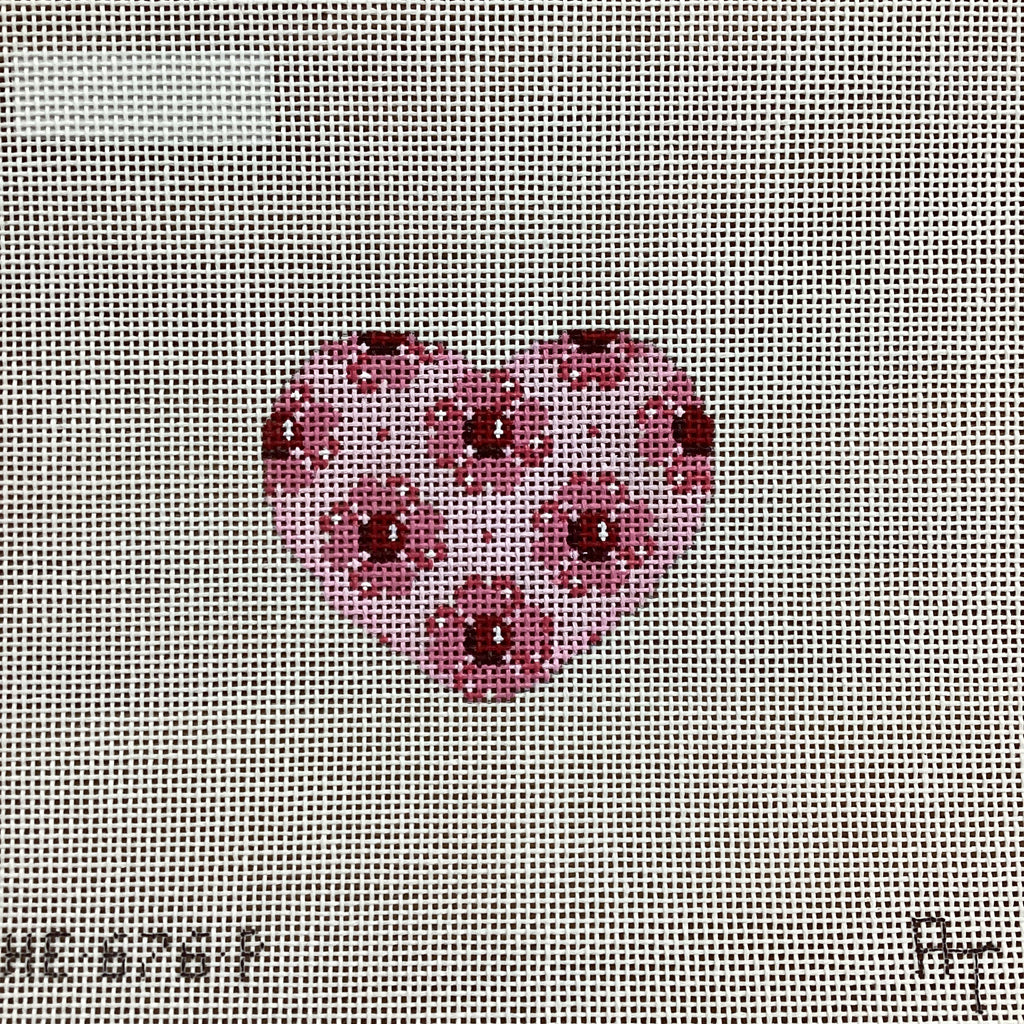 Pink Flowers Mini Heart Canvas - KC Needlepoint