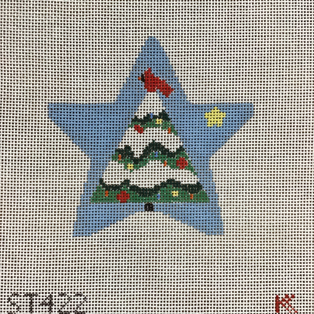 Tree in Blue Star Ornament Canvas - KC Needlepoint
