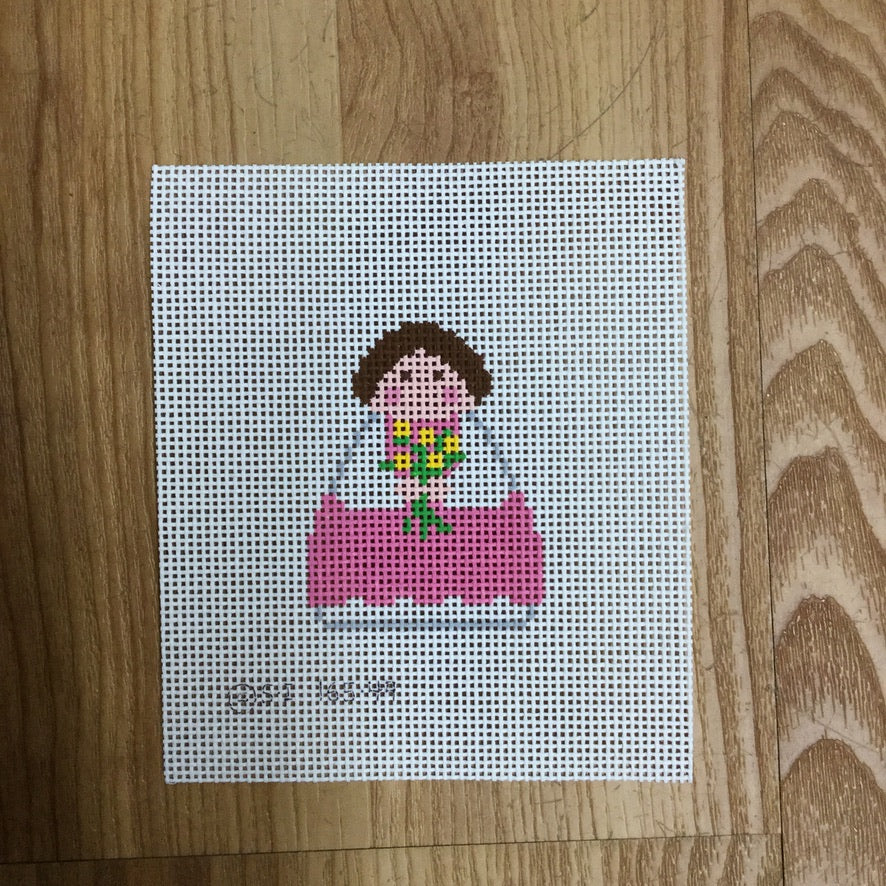 Pink Angel with Flowers Canvas - needlepoint