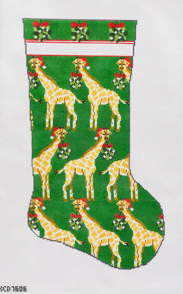 Giraffe and Mistletoe Stocking Canvas - KC Needlepoint