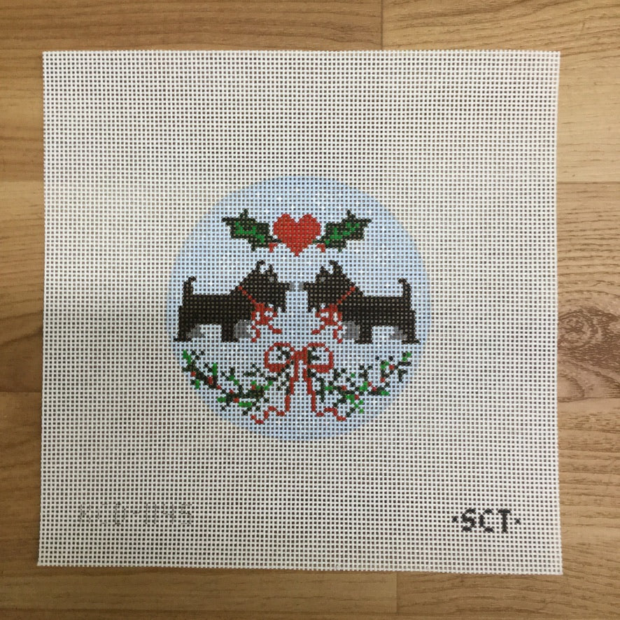 Black Scottie Round Canvas - needlepoint