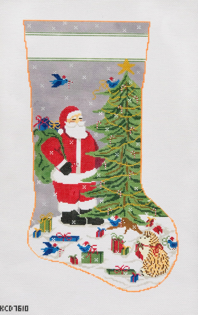 Santa with Forest Friends Stocking Canvas - KC Needlepoint