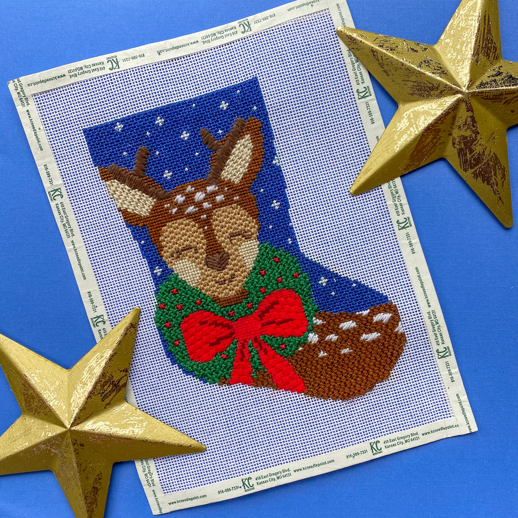 Dasher the Fun Reindeer Ornament Sized Stocking Kit - KC Needlepoint