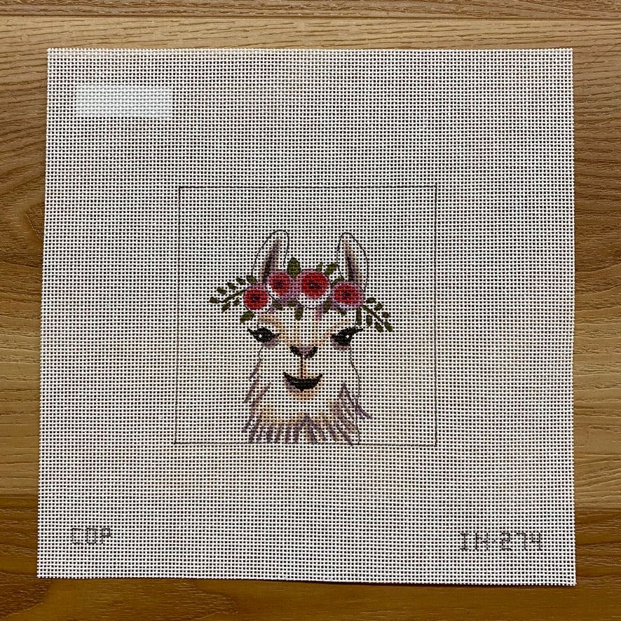 LLama with Flowers Canvas - KC Needlepoint