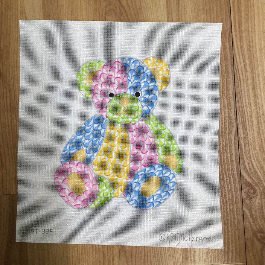 Fishnet Patchwork Teddy Bear Needlepoint Canvas - needlepoint