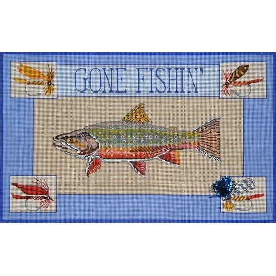 Gone Fishing Trout Canvas - KC Needlepoint