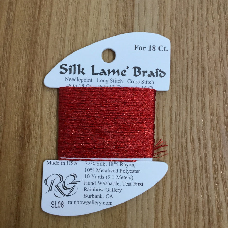Silk Lamé Braid SL08 Red - KC Needlepoint