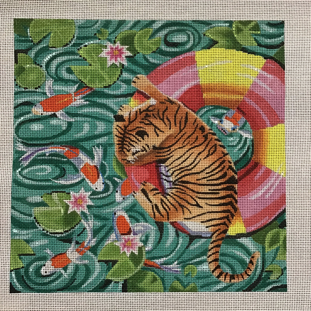 Tiger Watching Koi Canvas - KC Needlepoint