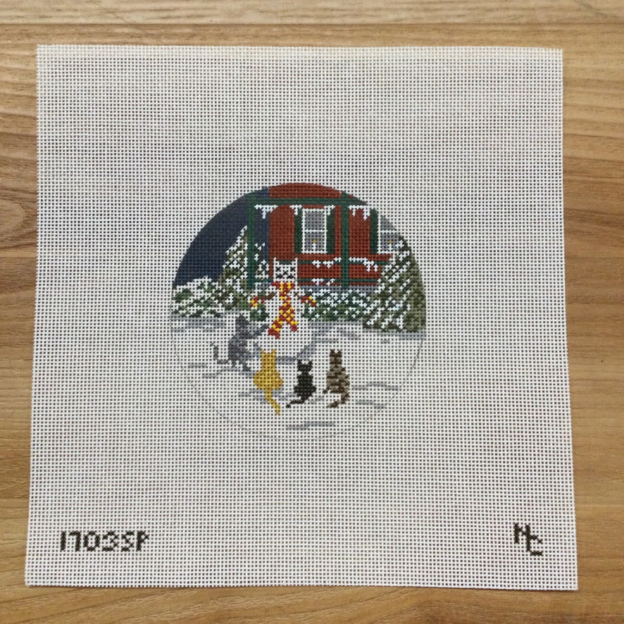 Snow Cat Party Canvas - needlepoint