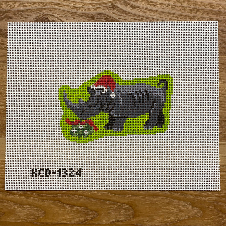 Holiday Rhino Ornament Canvas - KC Needlepoint