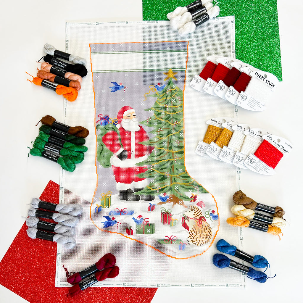 Santa with Forest Friends Stocking Kit - KC Needlepoint