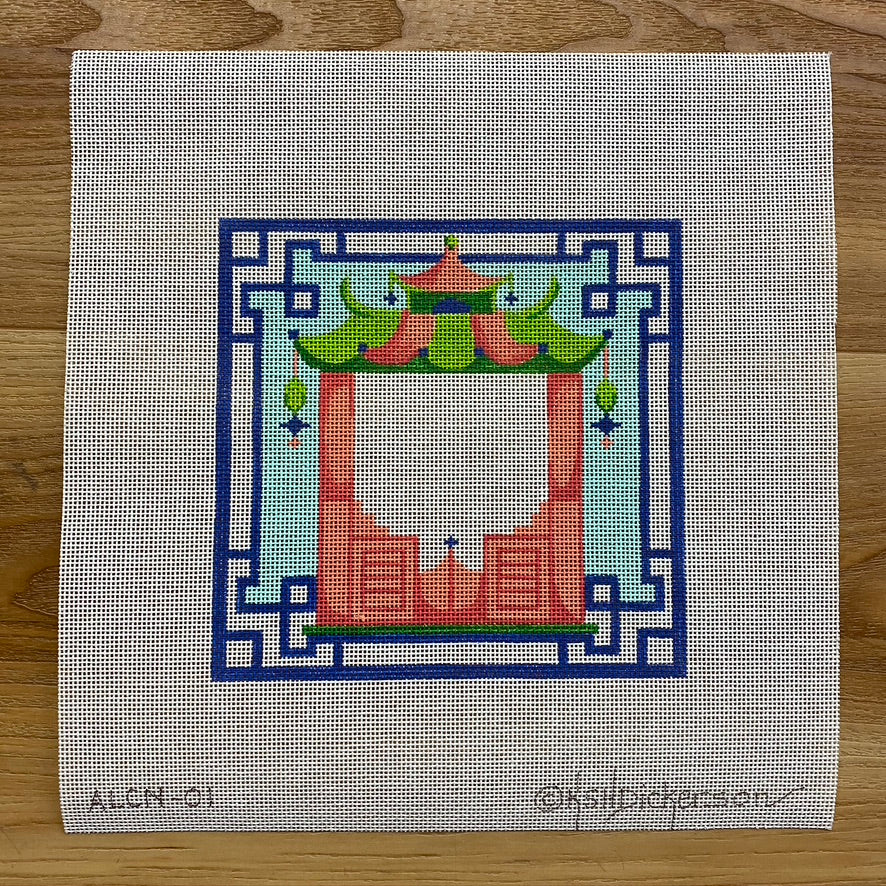 Coral Pagoda with Green Roof Canvas - KC Needlepoint