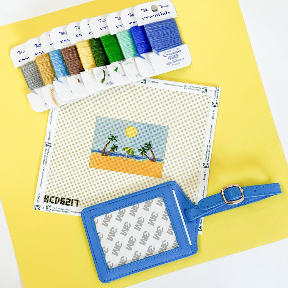 NEEDLEPOINT LUGGAGE TAG, OUT OF OFFICE