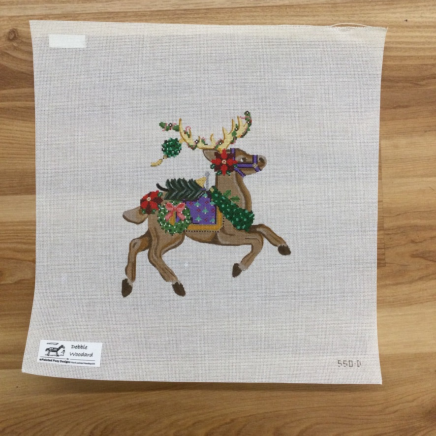 Prancer with Greenery Canvas - needlepoint