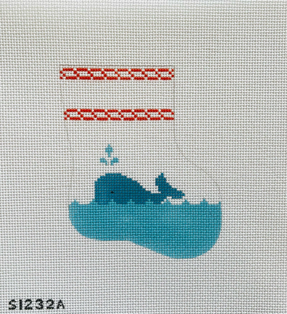Whale Mini Sock Canvas - KC Needlepoint